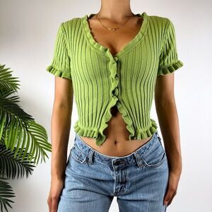 Women's Y2K Style Green Cottagecore Soft Girl Coquette Fairy Crop Top /Sz: S